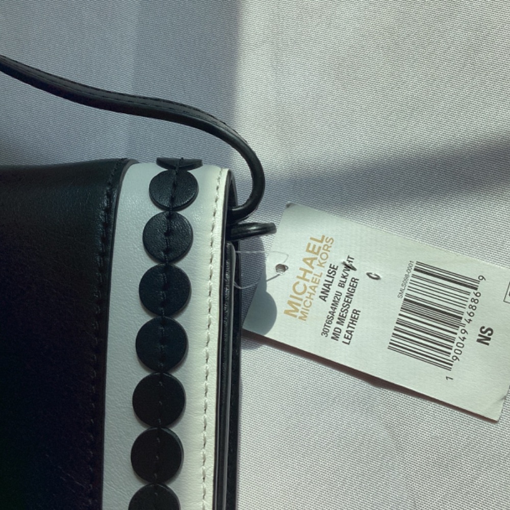 New Michael Kors Leather Crossbody polkadot Bag Purse NWT Black White silver dot - Picture 4 of 12